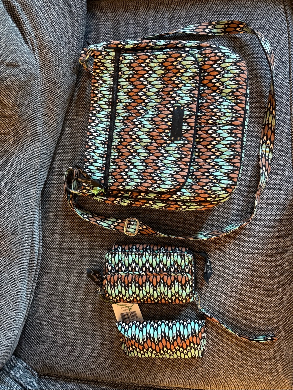 Vera Bradley Sierra Stream Patterned Crossbody Bag Set in Teal & Brown - Women